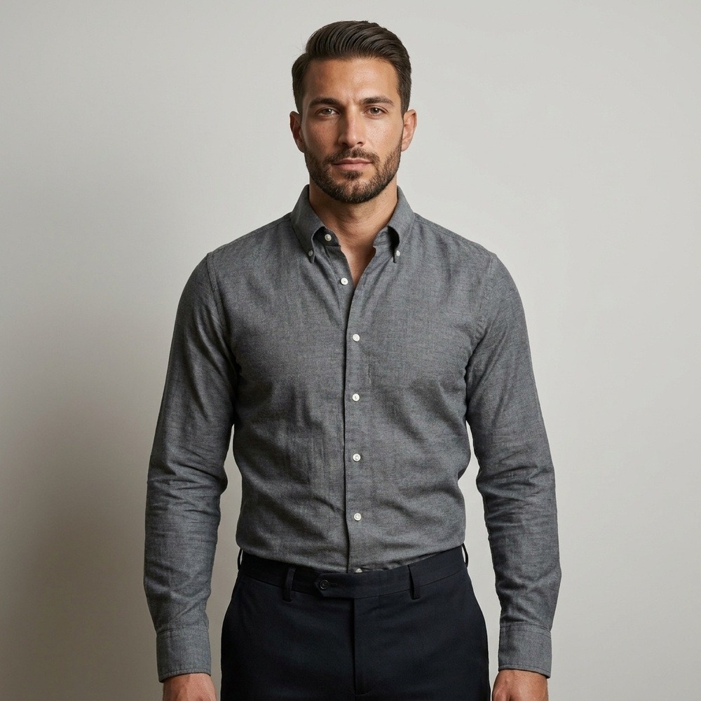 PROPER CLOTH Mens Gray Cotton Button Down Shirt slim fit Casual Size M